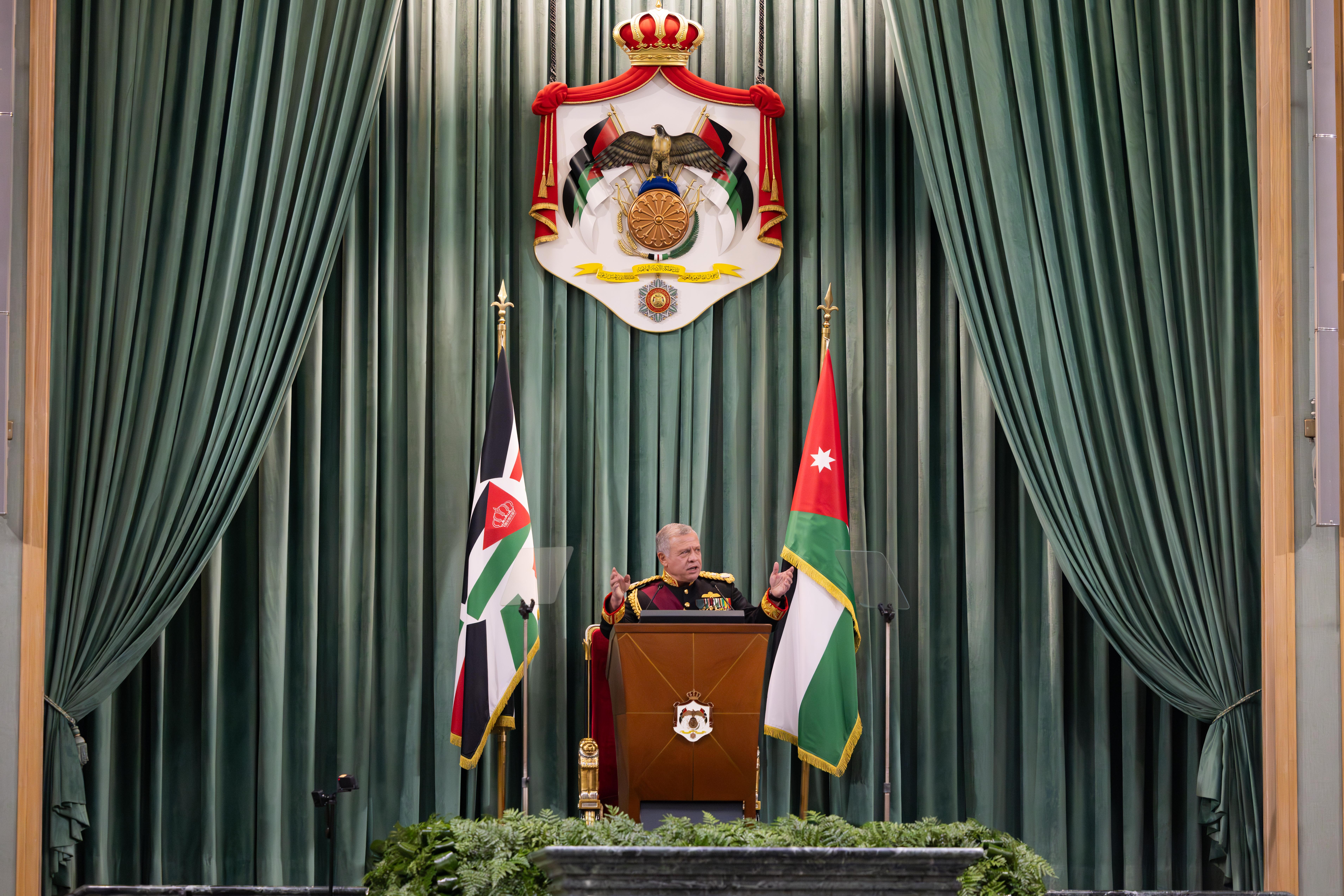 His Majesty King Abdullah delivers the Speech from the Throne during the inauguration of the third ordinary session of the 19th Parliament on Wednesday (Photo courtesy of Royal Court)